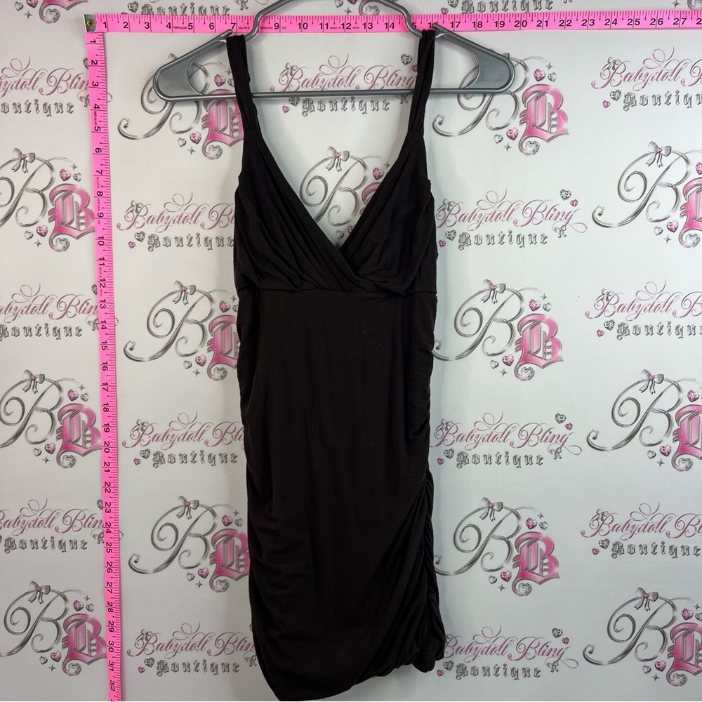 Dress bodycon tight stretchy, Brown Sleeveless V-Neck Ruched Bodycon Dress